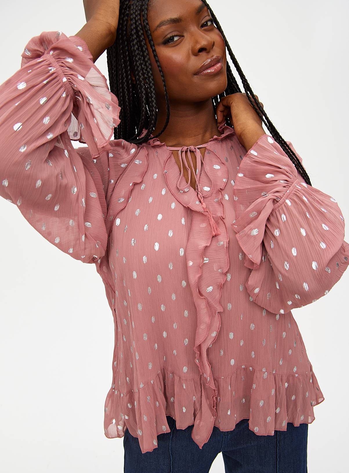 Pink Chiffon Foil Print Romantic Blouse 10 - Image 1
